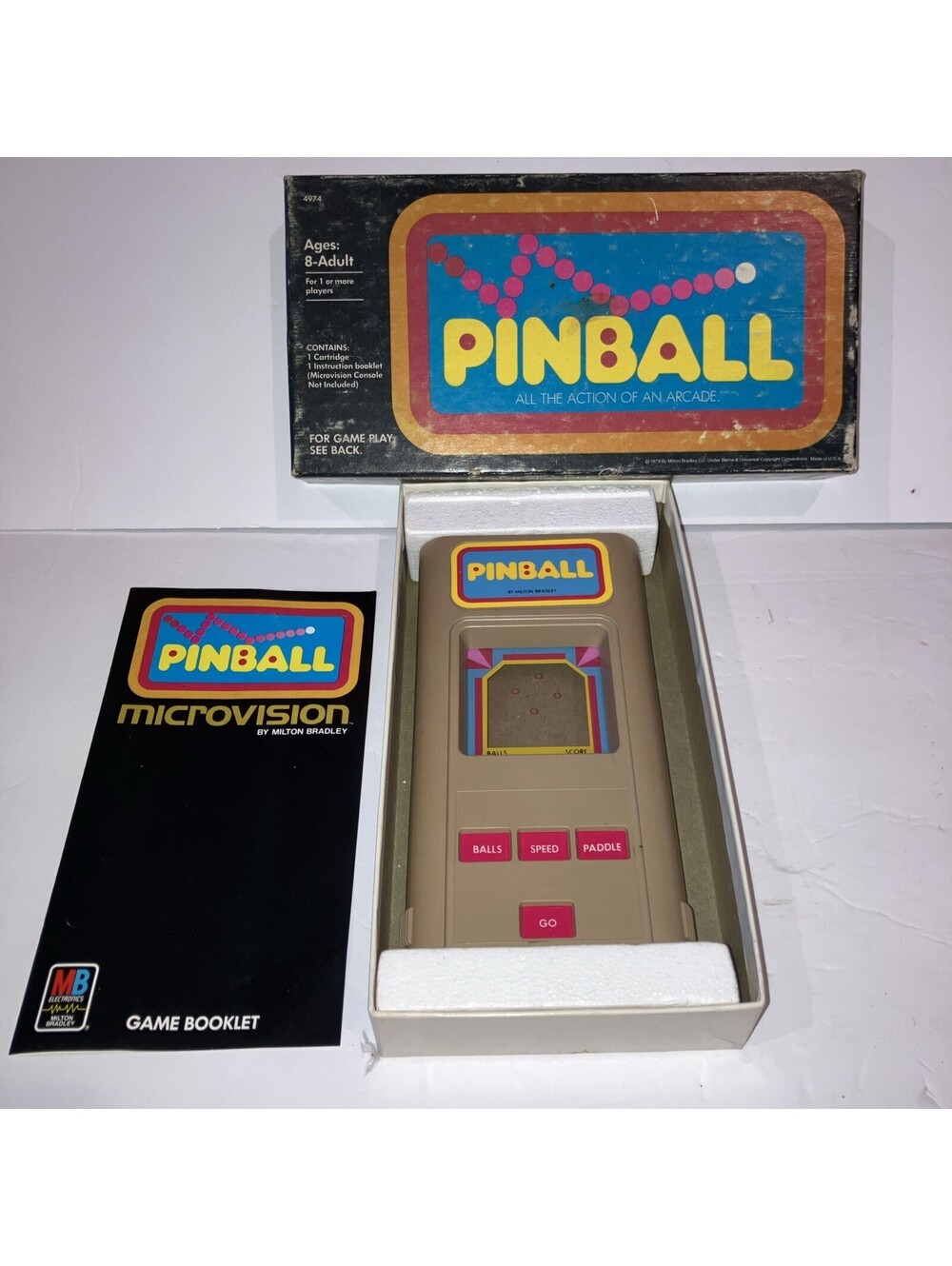 Pinball Cartridge And Manual for Microvision by Milton Bradley 1979 With Box